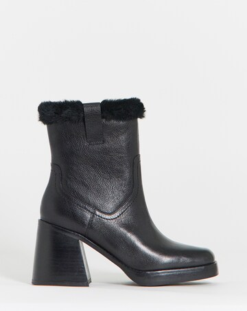 Kai Leather Fur Cuff Platform Boots - Wide Fit (E)