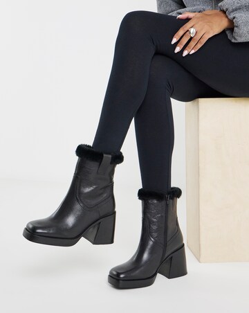 Kai Leather Fur Cuff Platform Boots - Wide Fit (E)