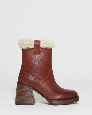 Kai Leather Fur Cuff Platform Boots - Wide Fit (E)