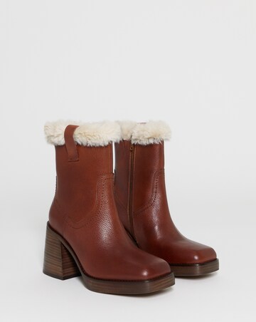 Kai Leather Fur Cuff Platform Boots - Wide Fit (E)