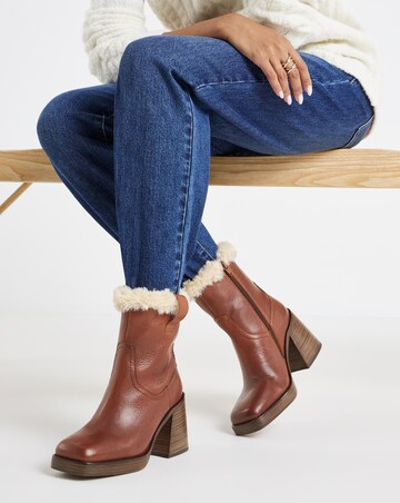 Kai Leather Fur Cuff Platform Boots - Wide Fit (E)