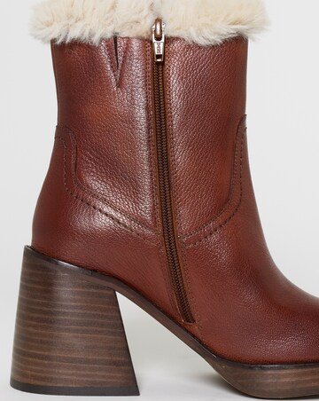 Kai Leather Fur Cuff Platform Boots - Wide Fit (E)