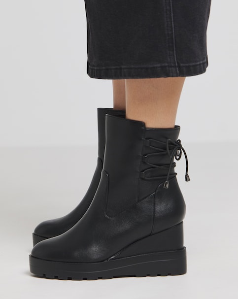 Lace Back Wedge Ankle Boots Wide