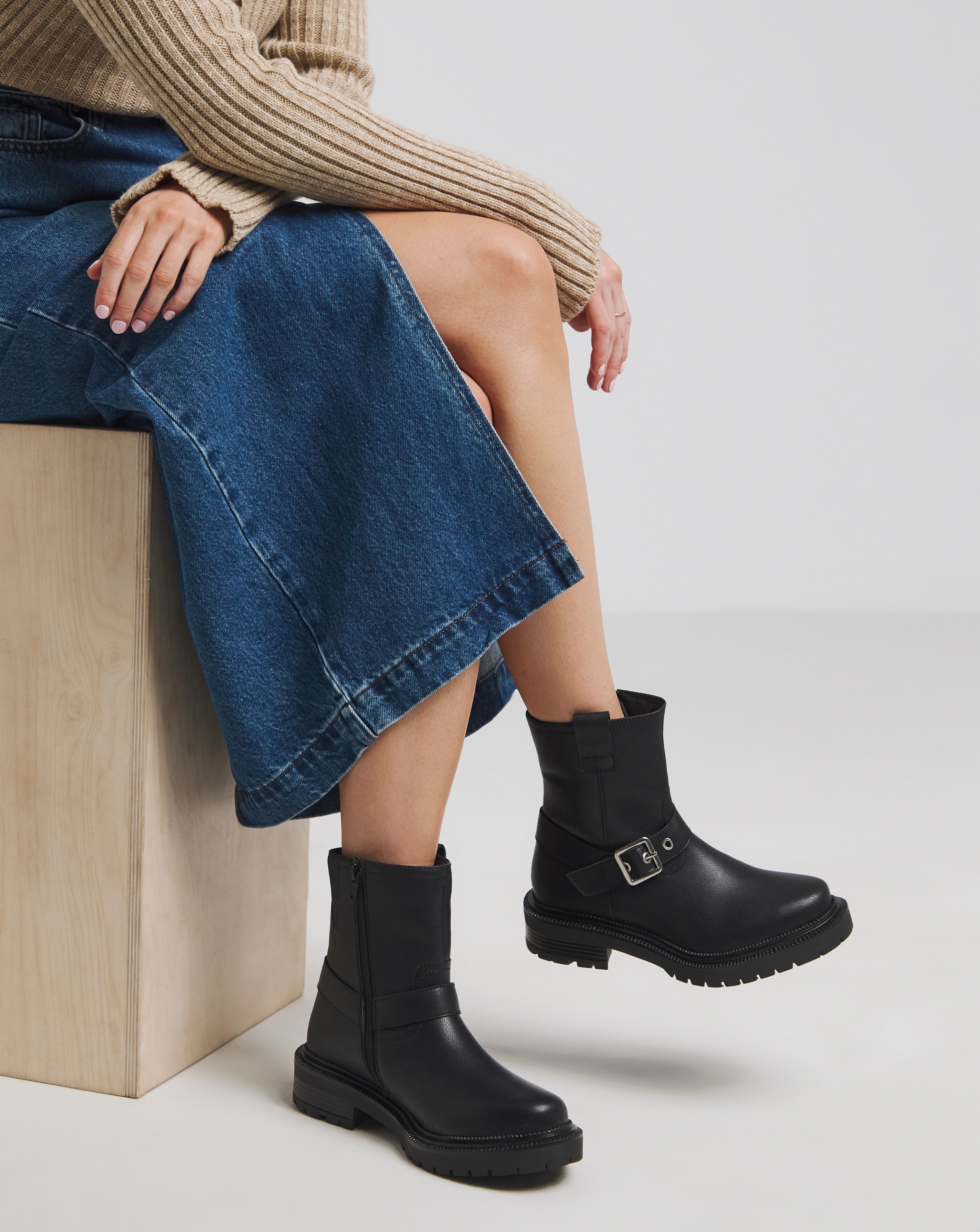 Multi Buckle Ankle Biker Boot Wide