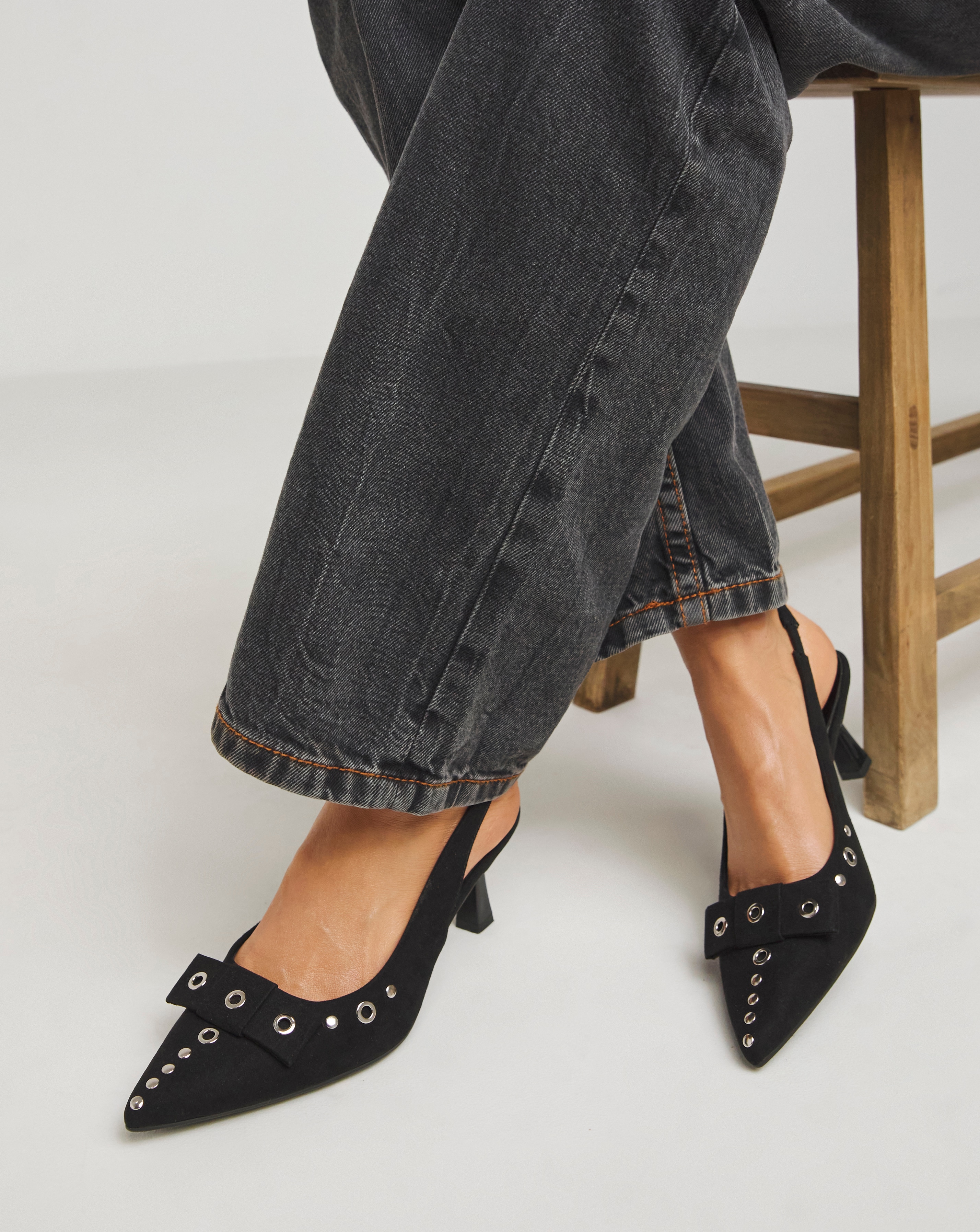 Eyelet Slingback Court Shoe Extra Wide