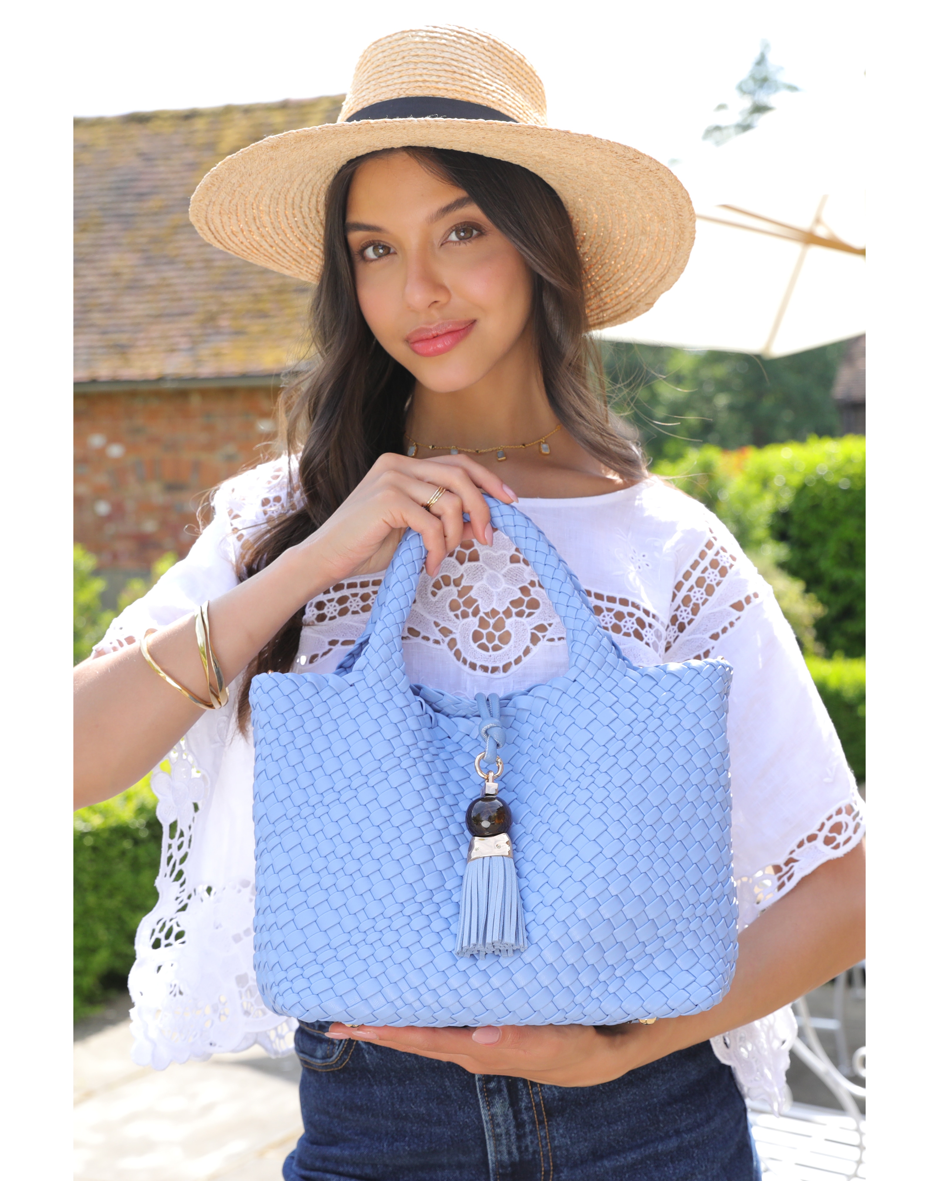 New In - Luella Grey Suky Blue Woven Crossbody
