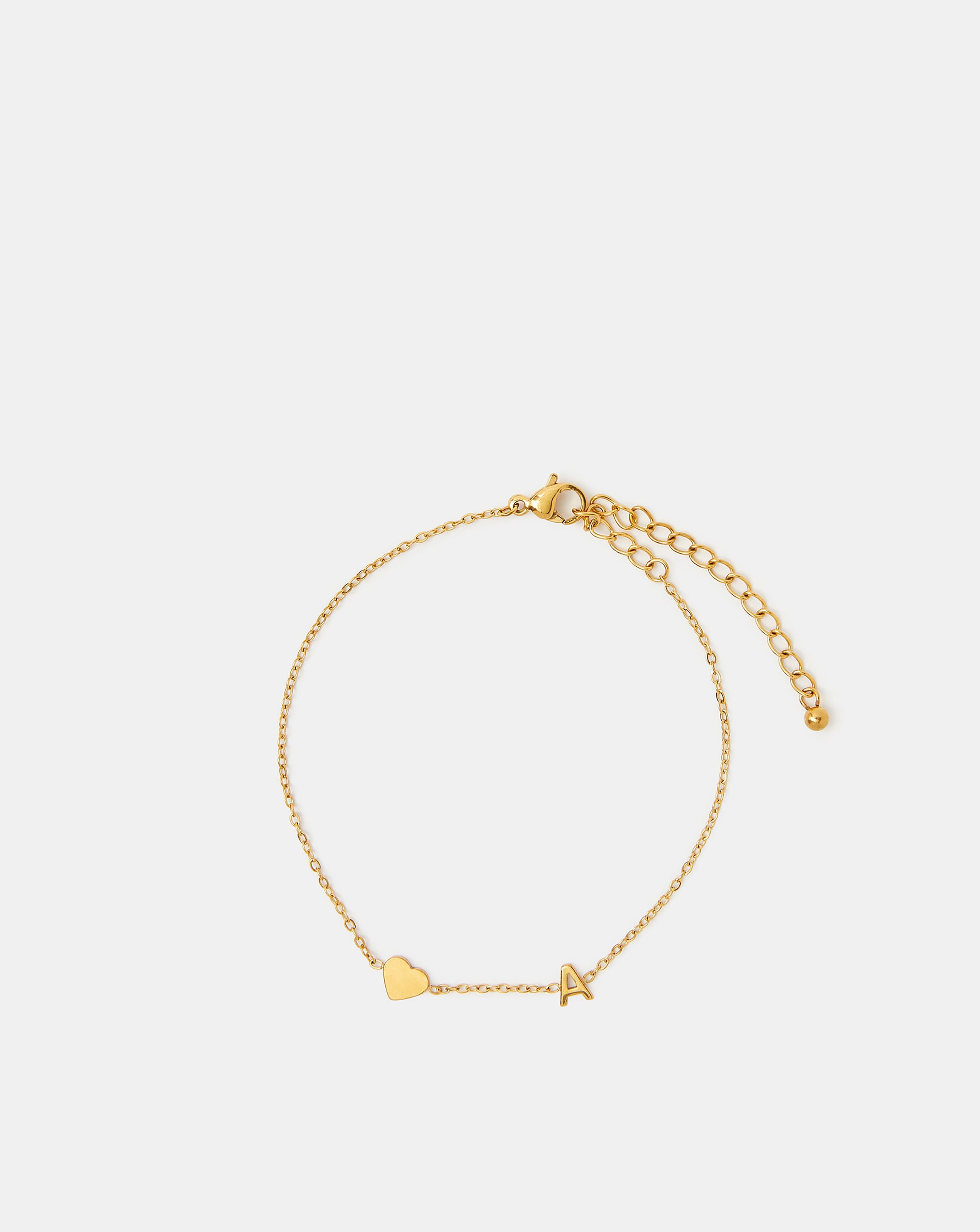 Accessorize SS Heart Initial Bracelet
