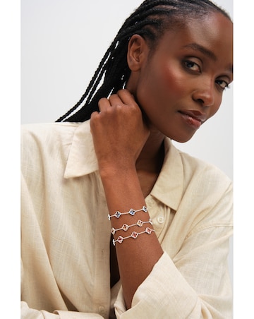 Inicio Sterling Silver Plated Light Sapphire Clover Bracelet - Gift Pouch