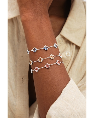 Inicio Sterling Silver Plated Light Sapphire Clover Bracelet - Gift Pouch