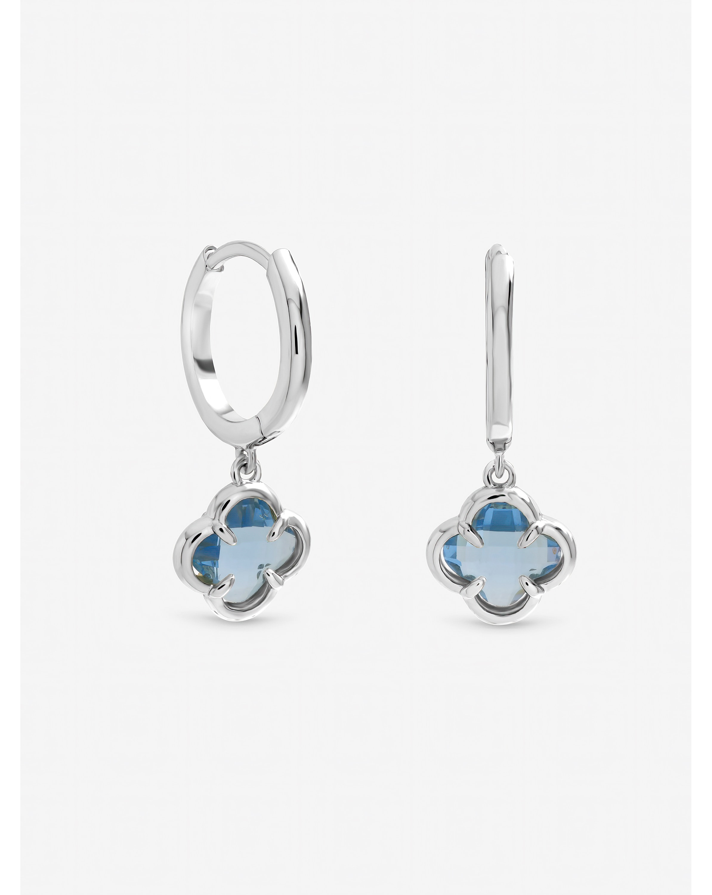 Light Sapphire Clover Charm Huggie Hoops