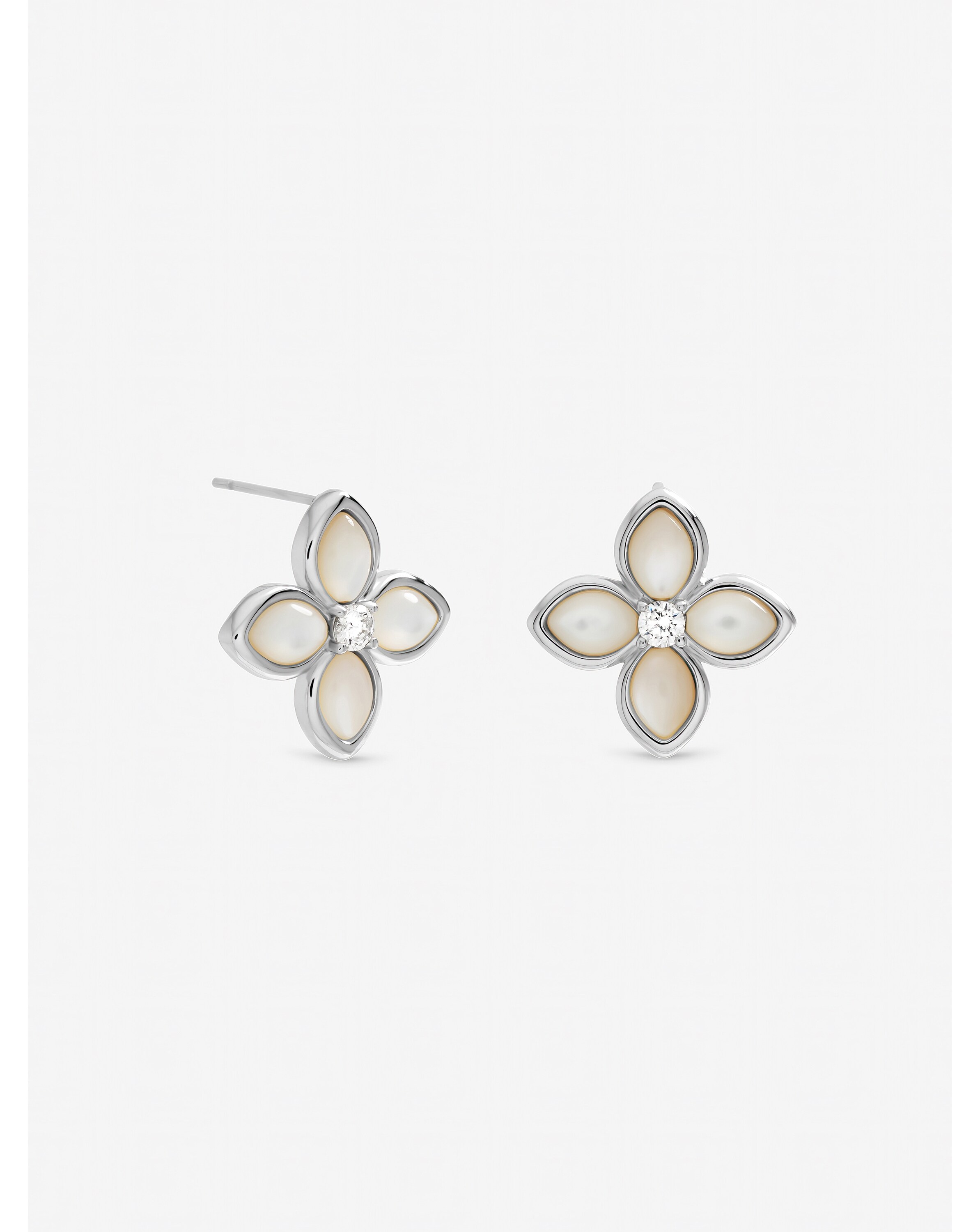 Silver Mother of Pearl Clover Studs