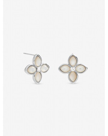 Inicio Sterling Silver Plated Mother of Pearl Clover Stud Earrings