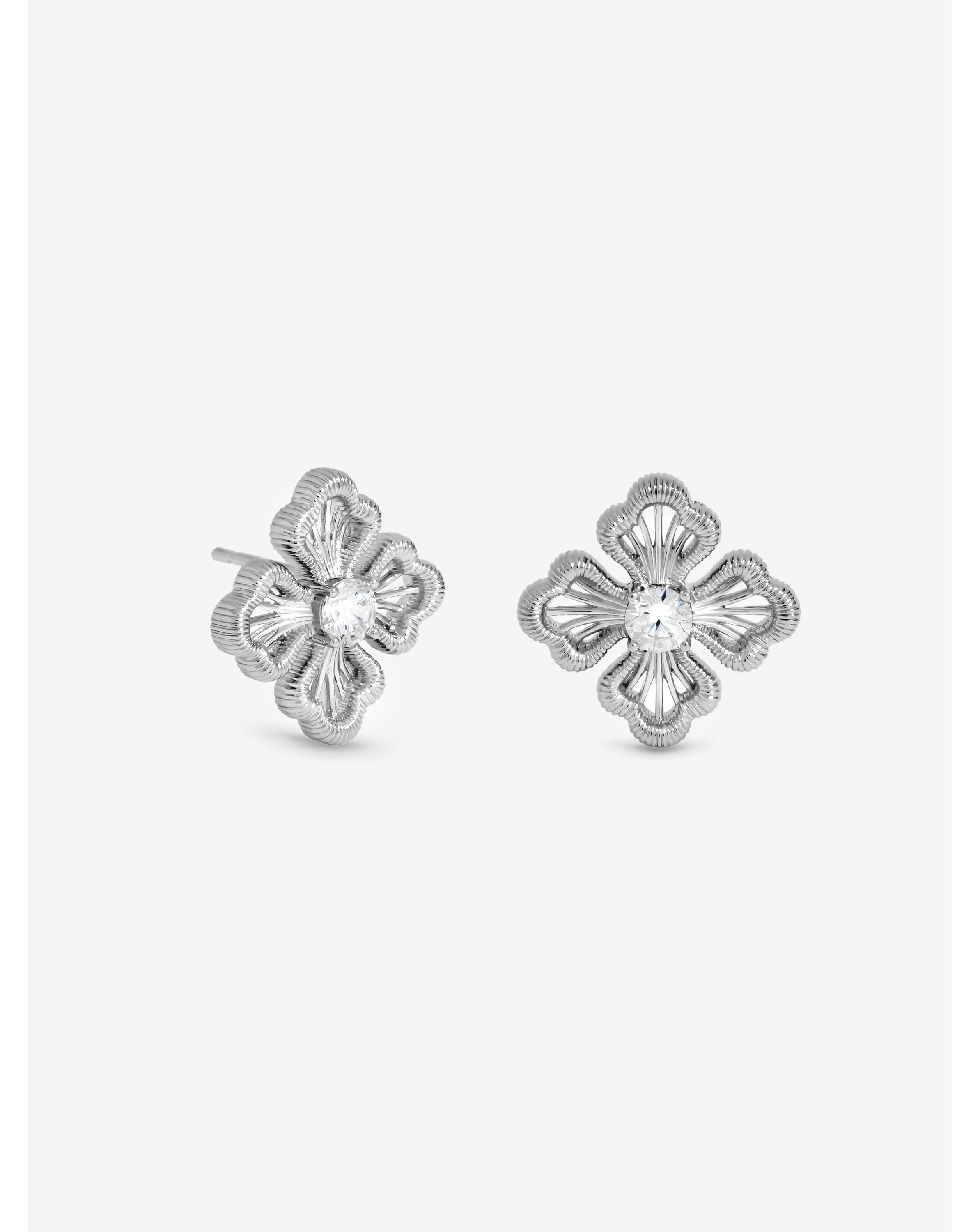Silver Plated Satin Clover Studs