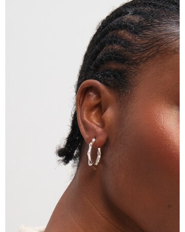 Inicio Sterling Silver Plated Polished Bamboo Hoops