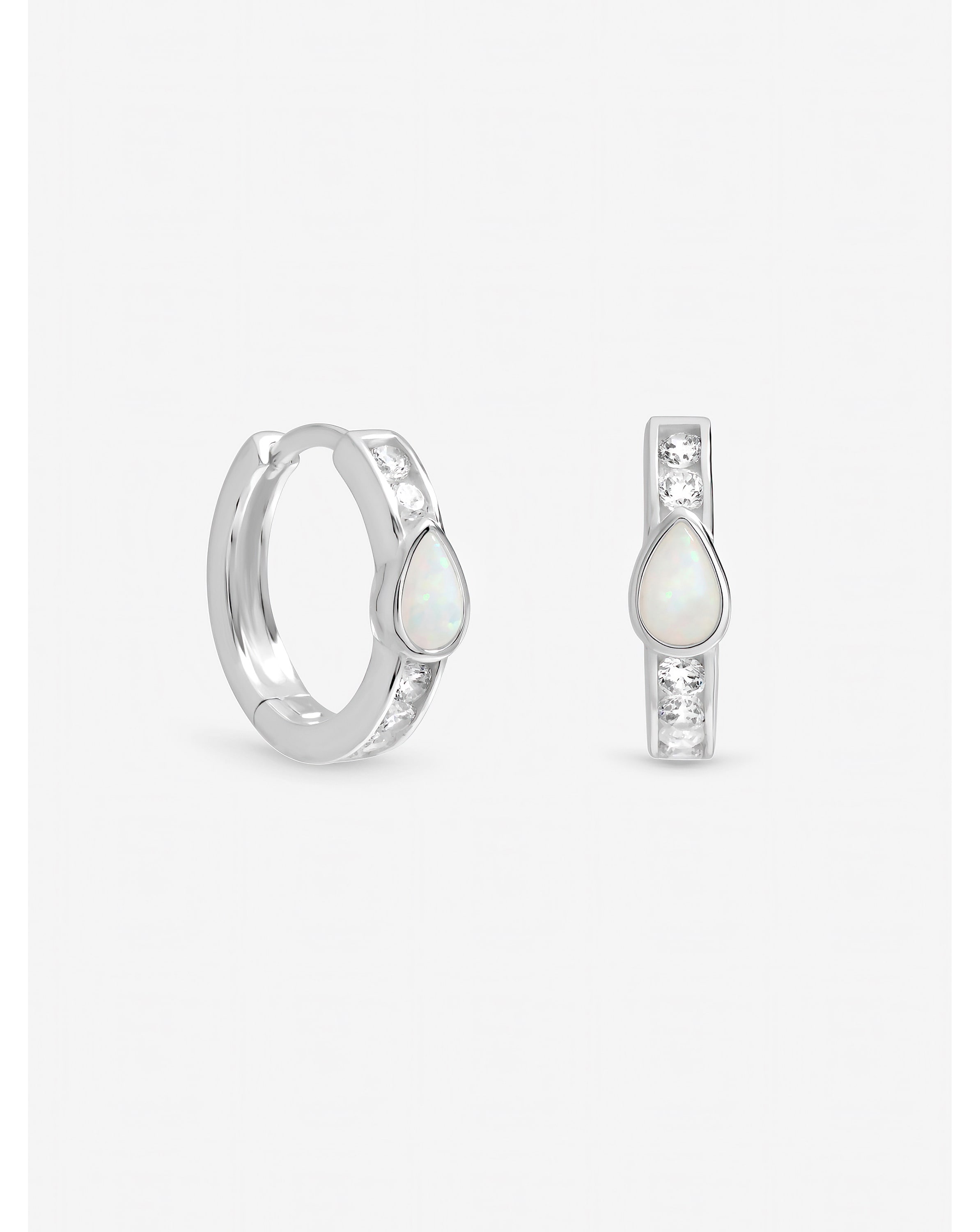 Sterling Silver Plated Opal Huggie Hoops