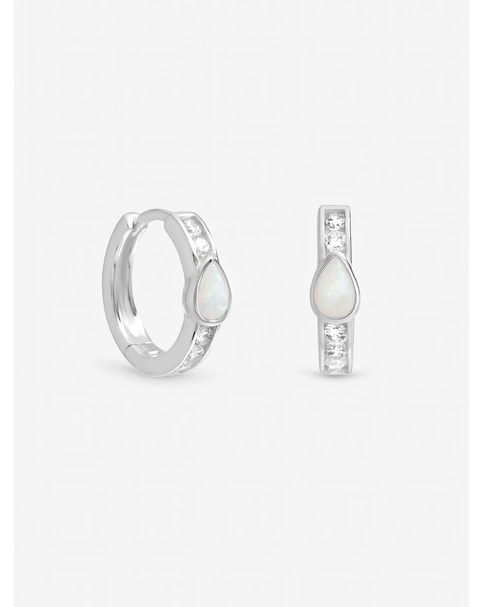 Inicio Sterling Silver Plated Opal Huggie Hoops