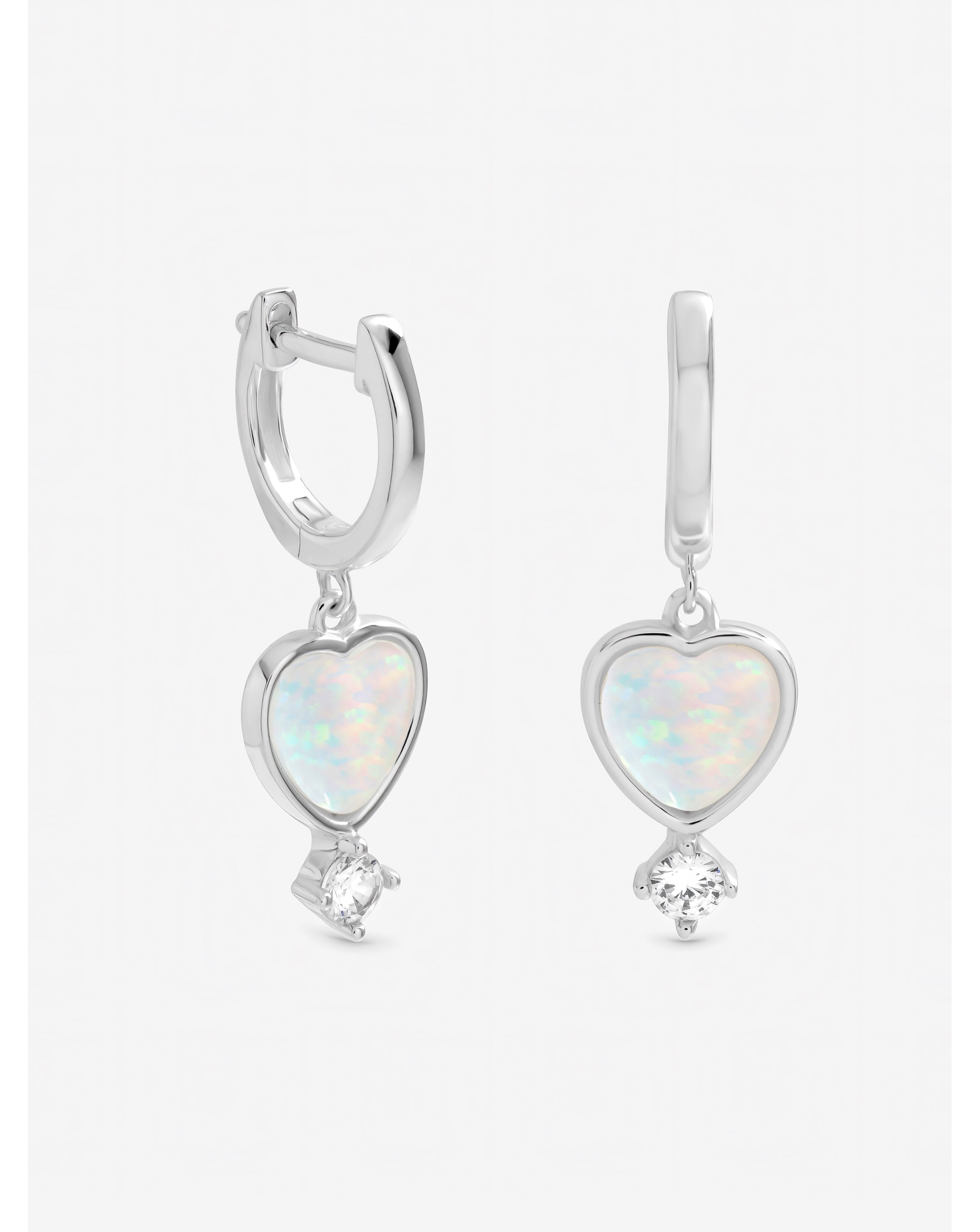 Silver Plated Opal Heart Charm Earrings