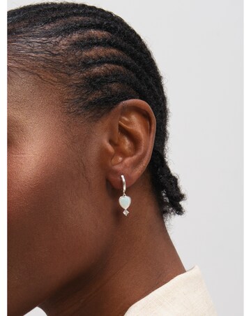 Inicio Sterling Silver Plated Opal Heart Charm Earrings