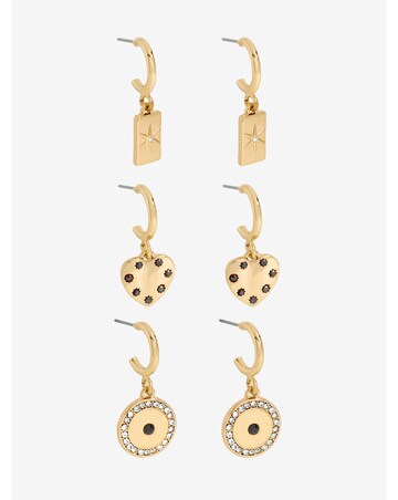 Mood Gold Plated Heart Charm Earrings - Pack of 3