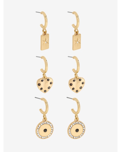 Mood Gold Plated Heart Charm Earrings - Pack of 3