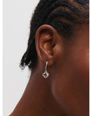 Inicio Sterling Silver Plated Crystal Clover Charm Huggie Hoops