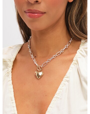Mood Two Tone Heart Link Necklace