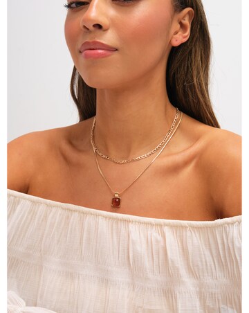 Mood Gold Plated Double Layer Chain and Resin Necklace