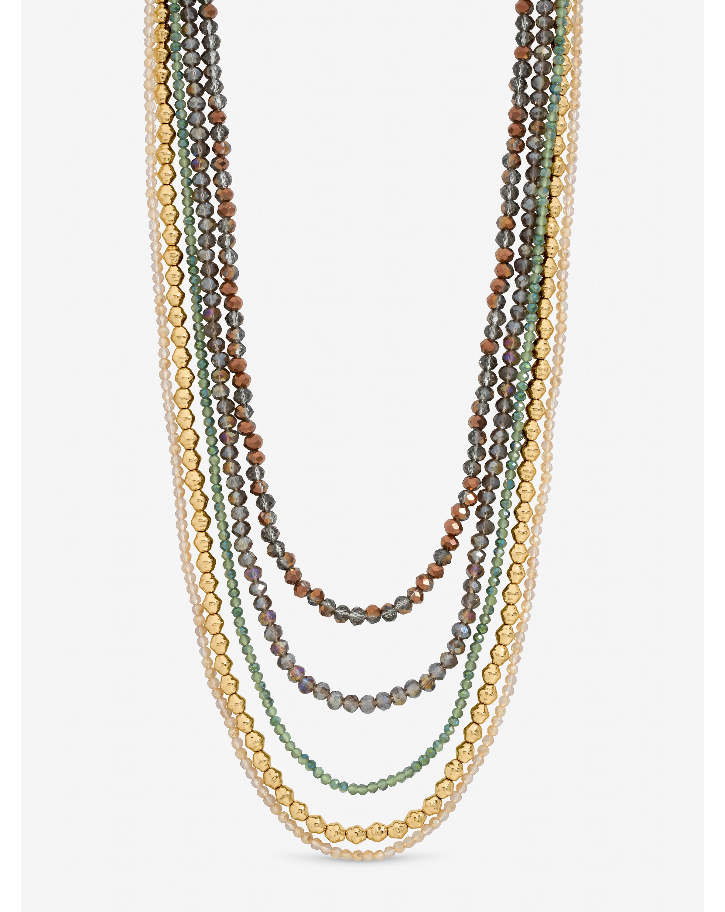 Gold Plated Beaded Multirow Necklace