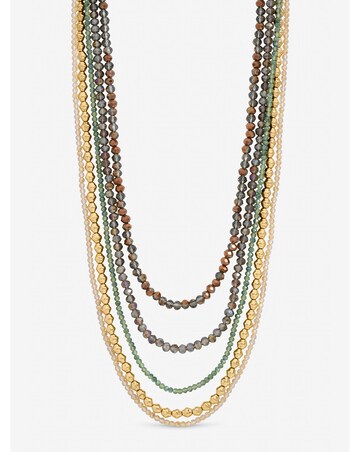 Mood Gold Plated and Polished Multi Colour Beaded Multirow Necklace