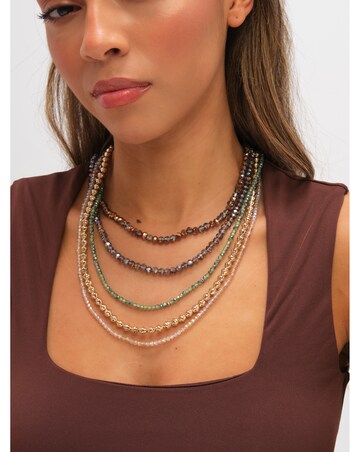 Mood Gold Plated and Polished Multi Colour Beaded Multirow Necklace