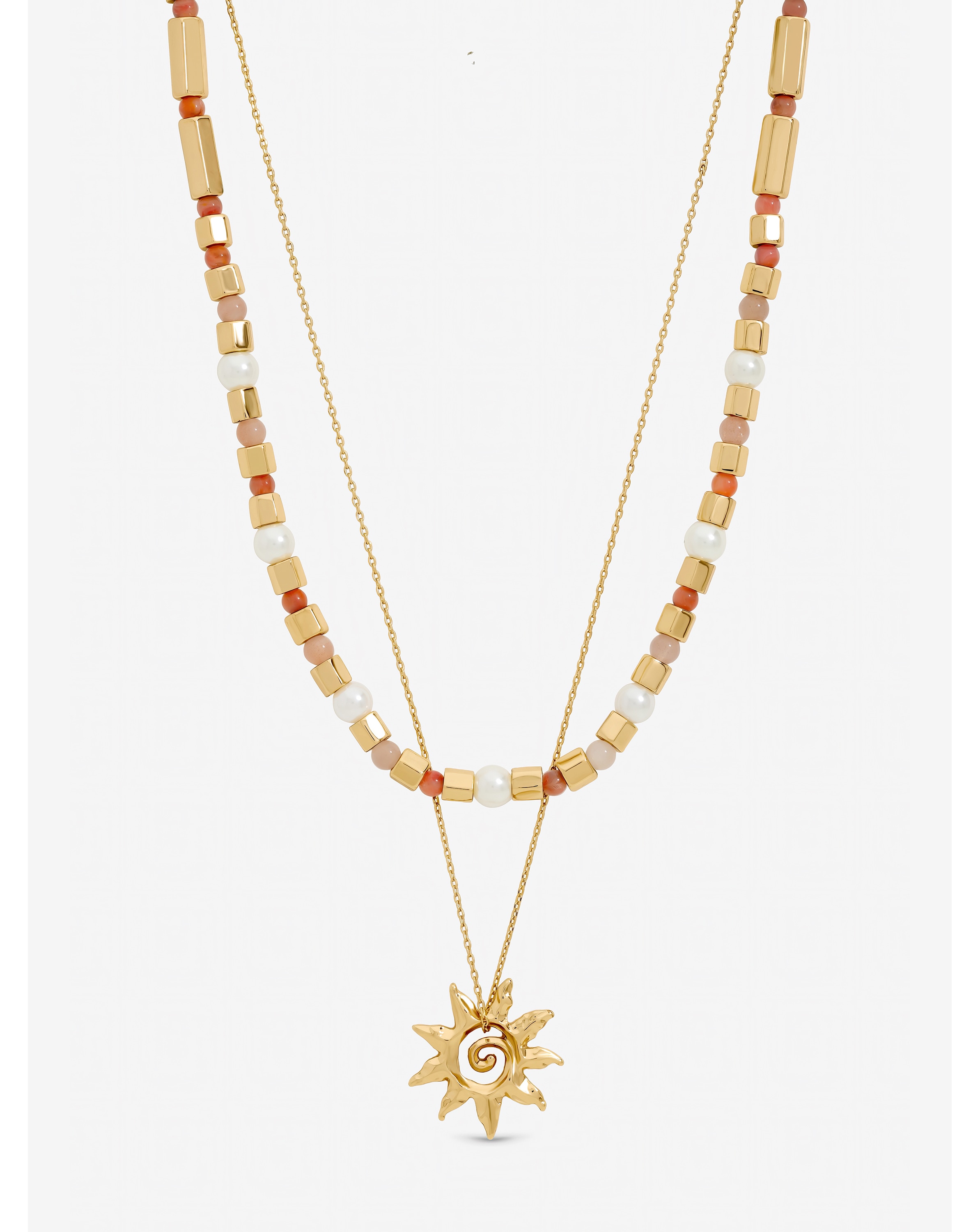 Gold Plated Sun Double Row Necklace