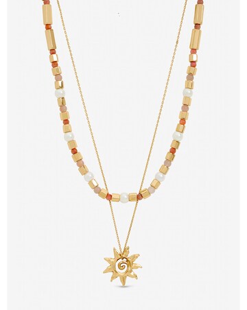 Mood Gold Plated Beaded Sun Double Row Necklace