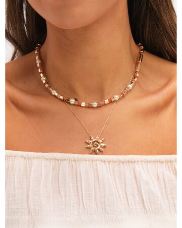 Mood Gold Plated Beaded Sun Double Row Necklace