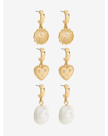 Mood Gold Plated Charm Pearl Earrings - Pack of 3