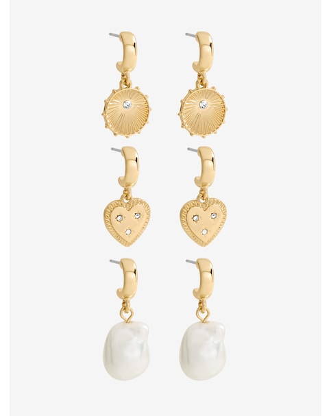 Mood Gold Plated Charm Pearl Earrings - Pack of 3