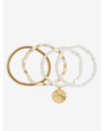 Mood Gold Plated Pearl Charm Stretch Bracelet - Pack of 4