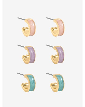 Mood Gold Plated Pastel Hoop Earrings - Pack of 3
