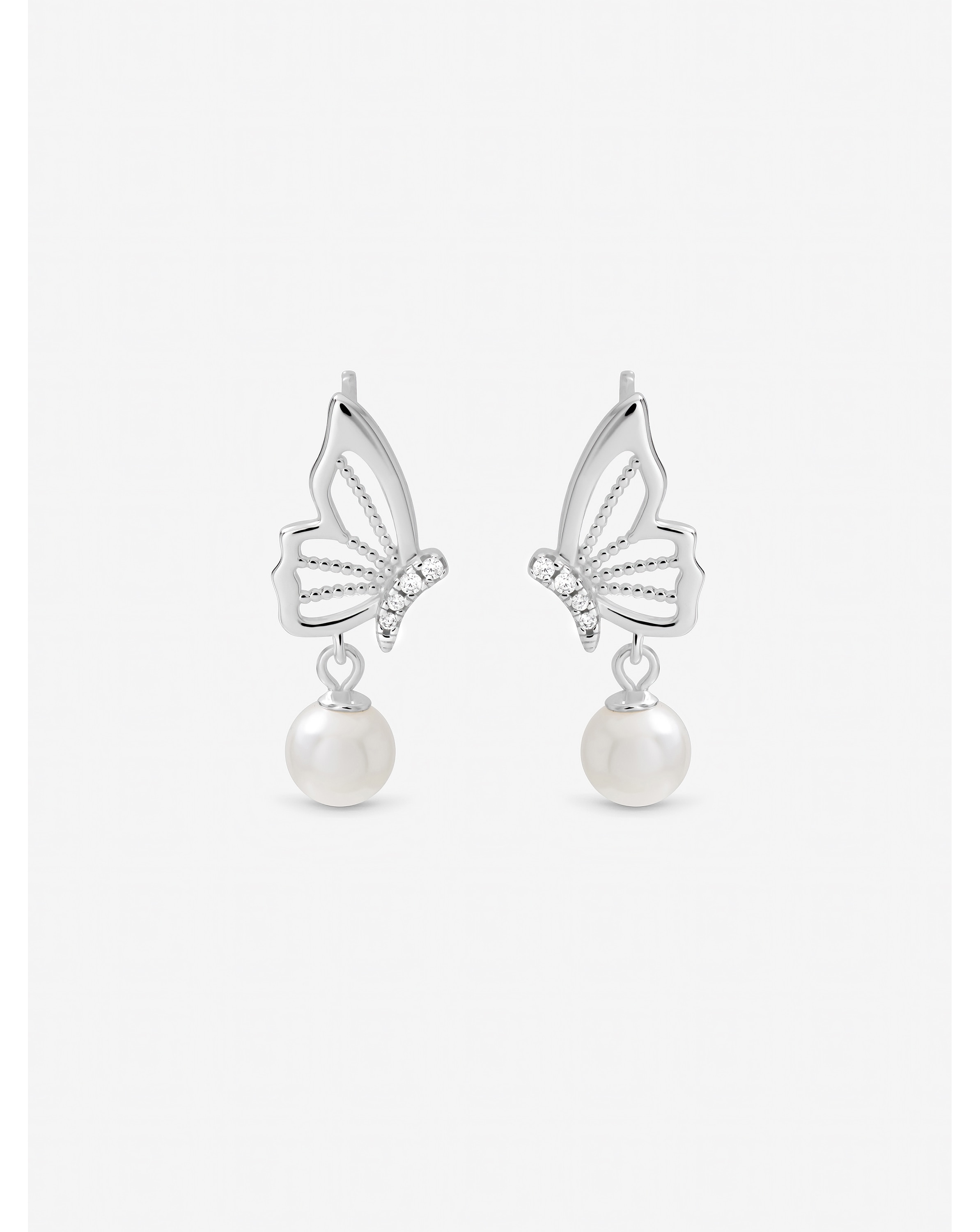 Silver Plated Butterfly Pearl Earrings