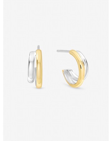 Inicio Sterling Silver Plated Two Tone Double Row Hoop Earrings