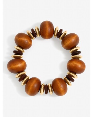 Mood Gold Plated and Wood Orb Stretch Bracelet