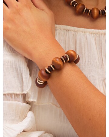 Mood Gold Plated and Wood Orb Stretch Bracelet