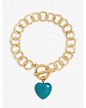 Mood Gold Plated and Turquoise Heart T-Bar Bracelet