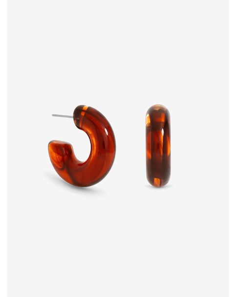 Mood Gold Plated Brown Resin Hoop Earrings