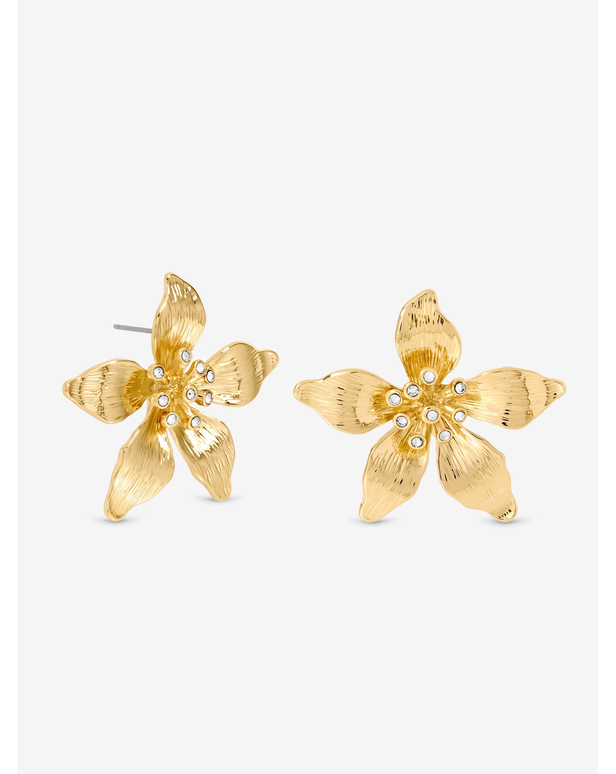 Gold Polished Statement Floral Earrings
