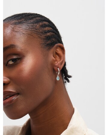 Inicio Sterling Silver Plated Turquoise Peardrop Charm Hoops