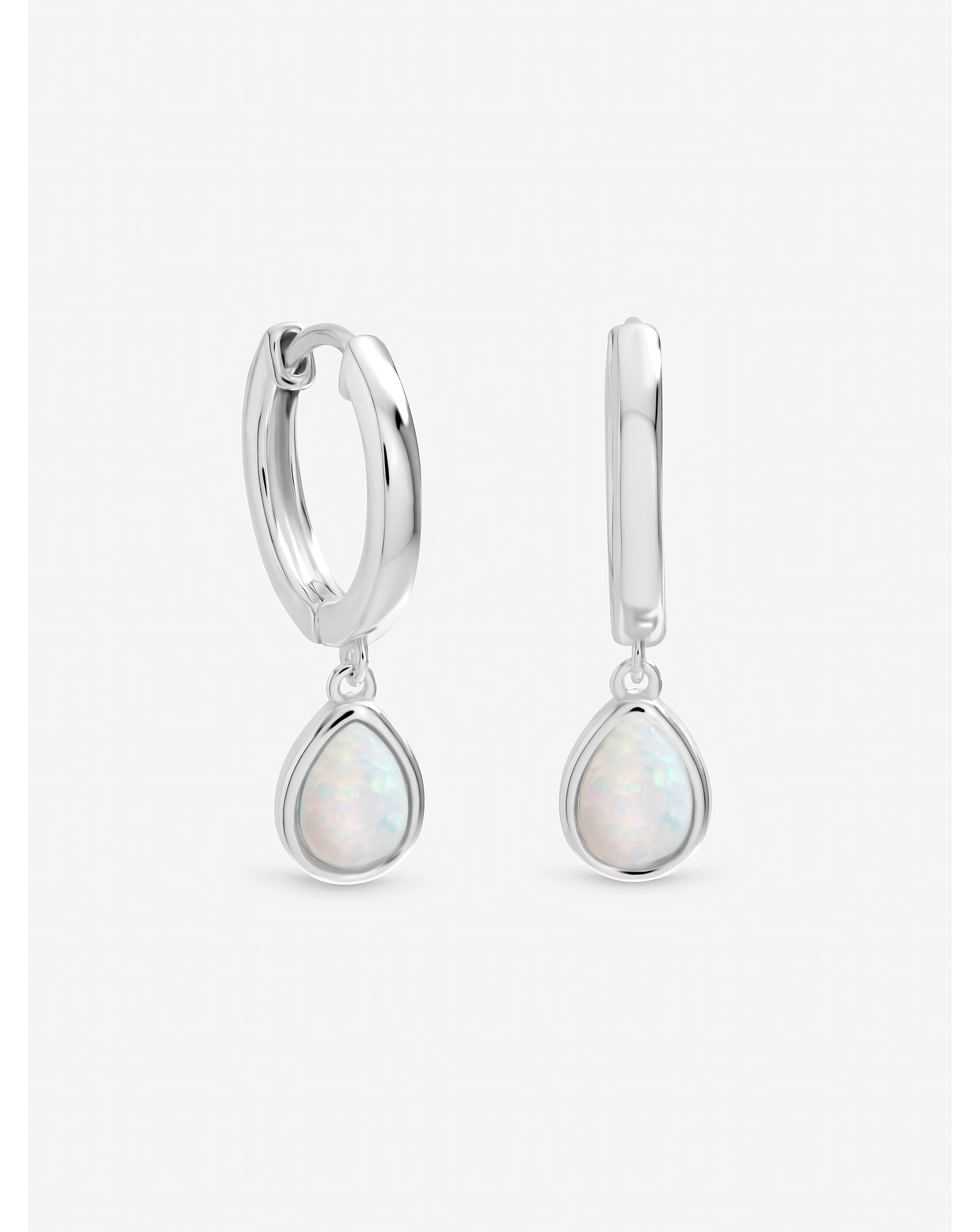 Silver Plated Opal Peardrop Charm Hoops