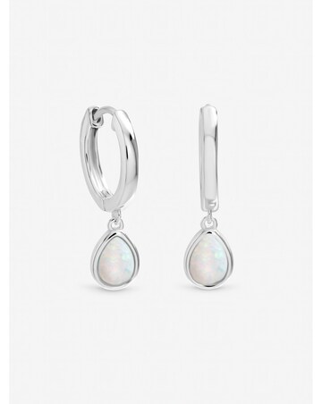 Inicio Sterling Silver Plated Opal Peardrop Charm Hoops