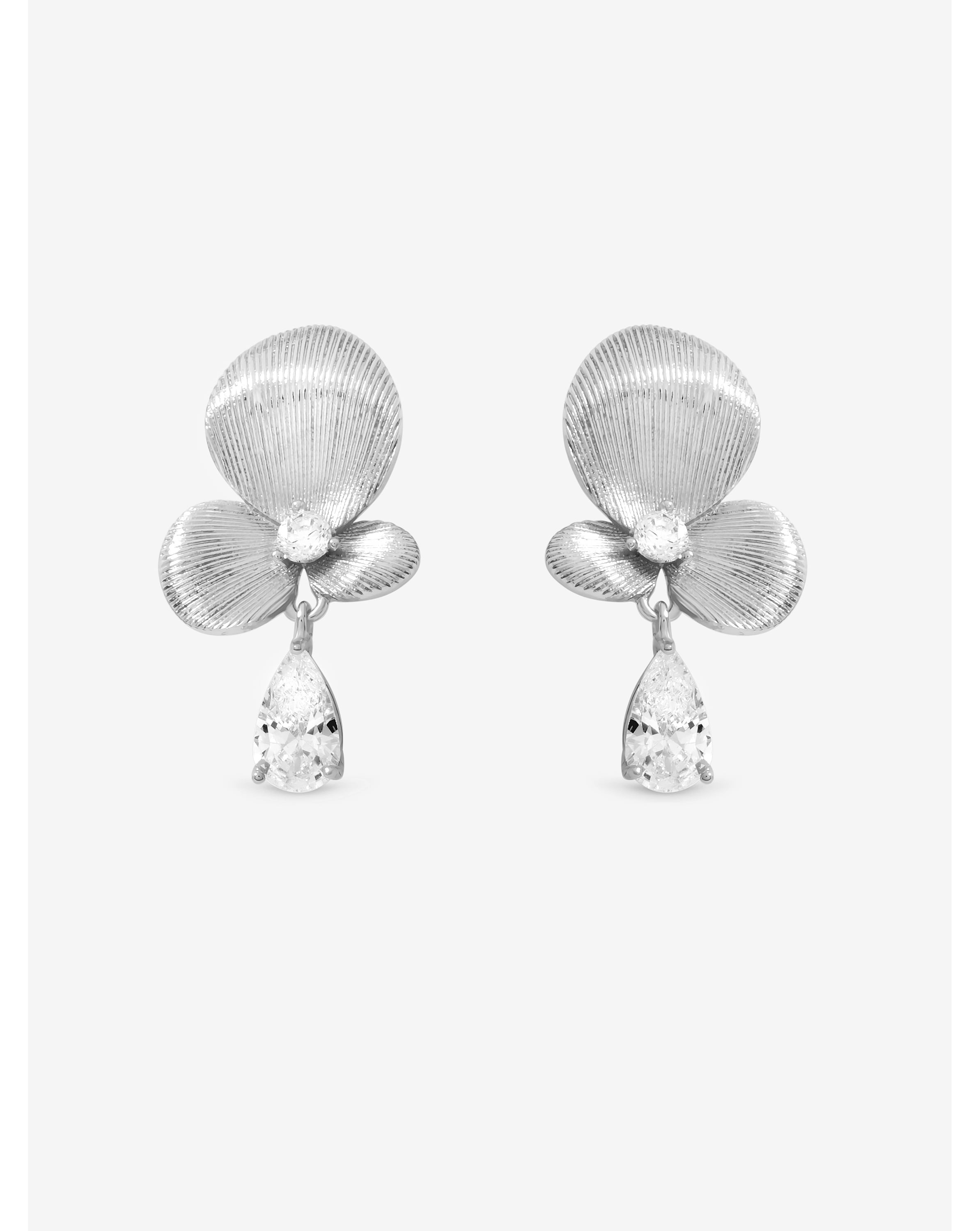 Silver Satin Floral Drop Earrings