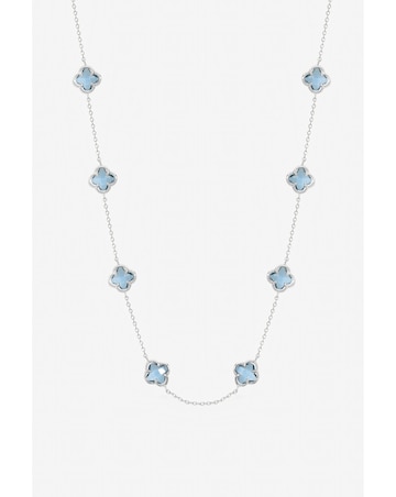 Inicio Sterling Silver Plated Light Sapphire Clover Necklace - Gift Pouch