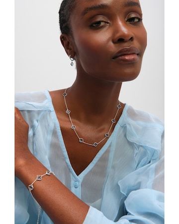 Inicio Sterling Silver Plated Light Sapphire Clover Necklace - Gift Pouch